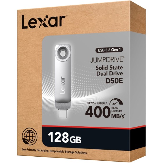 Lexar 128GB JumpDrive Solid State Dual Drive D50E USB 3.2