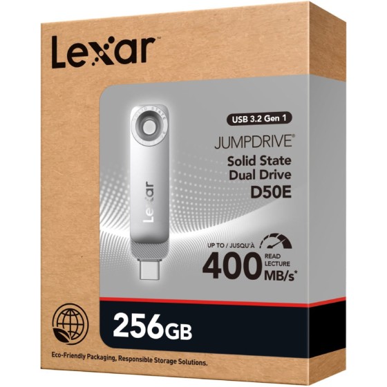 Lexar 256GB JumpDrive Solid State Dual Drive D50E USB 3.2