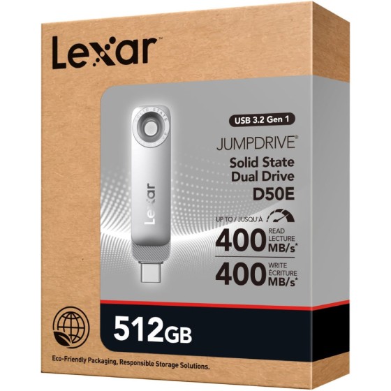 Lexar 512GB JumpDrive Solid State Dual Drive D50E USB 3.2