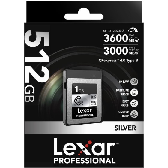 Lexar 512GB Professional Silver CFexpress 4.0 Type B 3600MB/s Memory Card