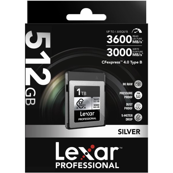 Lexar 512GB Professional Silver CFexpress 4.0 Type B 3600MB/s Memory Card