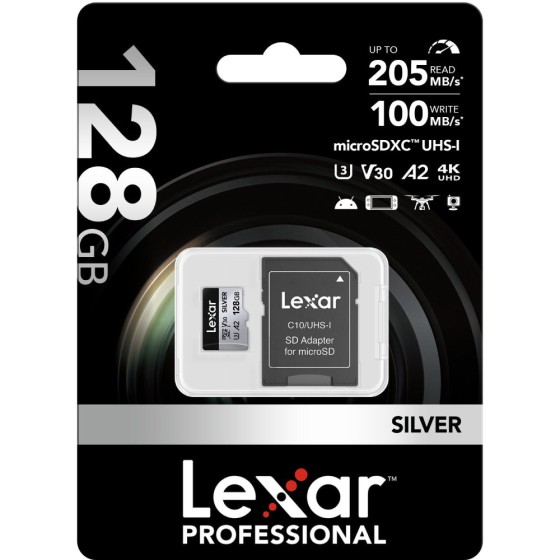 Lexar Professional Silver 128GB microSDXC UHS-I 205MB/s Memory Card-V30