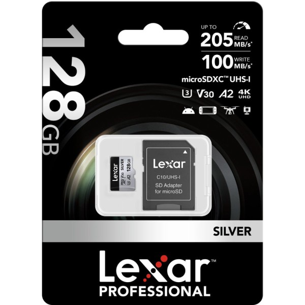 Lexar Professional Silver 128GB microSDXC UHS-I 205MB/s Memory Card-V30