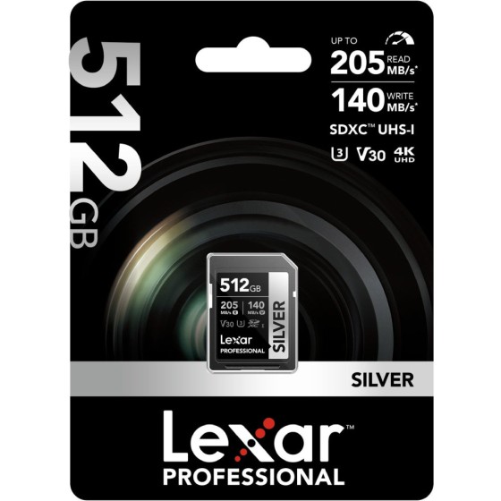 Lexar 512GB Professional Silver SDXC UHS-I 205MB/s Memory Card-V30
