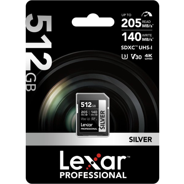 Lexar 512GB Professional Silver SDXC UHS-I 205MB/s Memory Card-V30