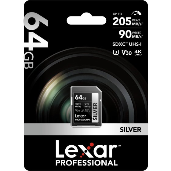 Lexar 64GB Professional Silver SDXC UHS-I 205MB/s Memory Card-V30