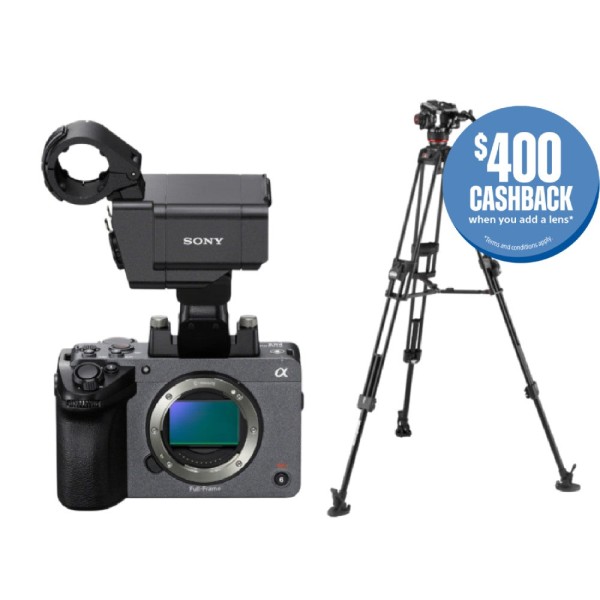 Sony FX5 Full-Frame Cinema Camera with XLR-H2 Handle Unit and Manfrotto 504X/645 FAST Twin Aluminium Video Tripod Kit
